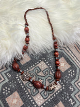 Load image into Gallery viewer, Silver Wooden Boho Beaded Necklace
