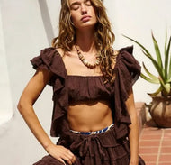 XL Free People NWT Brown Coconut Ruffle Crop Top