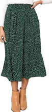 Load image into Gallery viewer, Large Green Polka Dot Pleated Swing Midi Skirt
