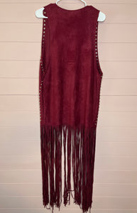 Medium Crazy Train Western Maroon Long Fringe Vest