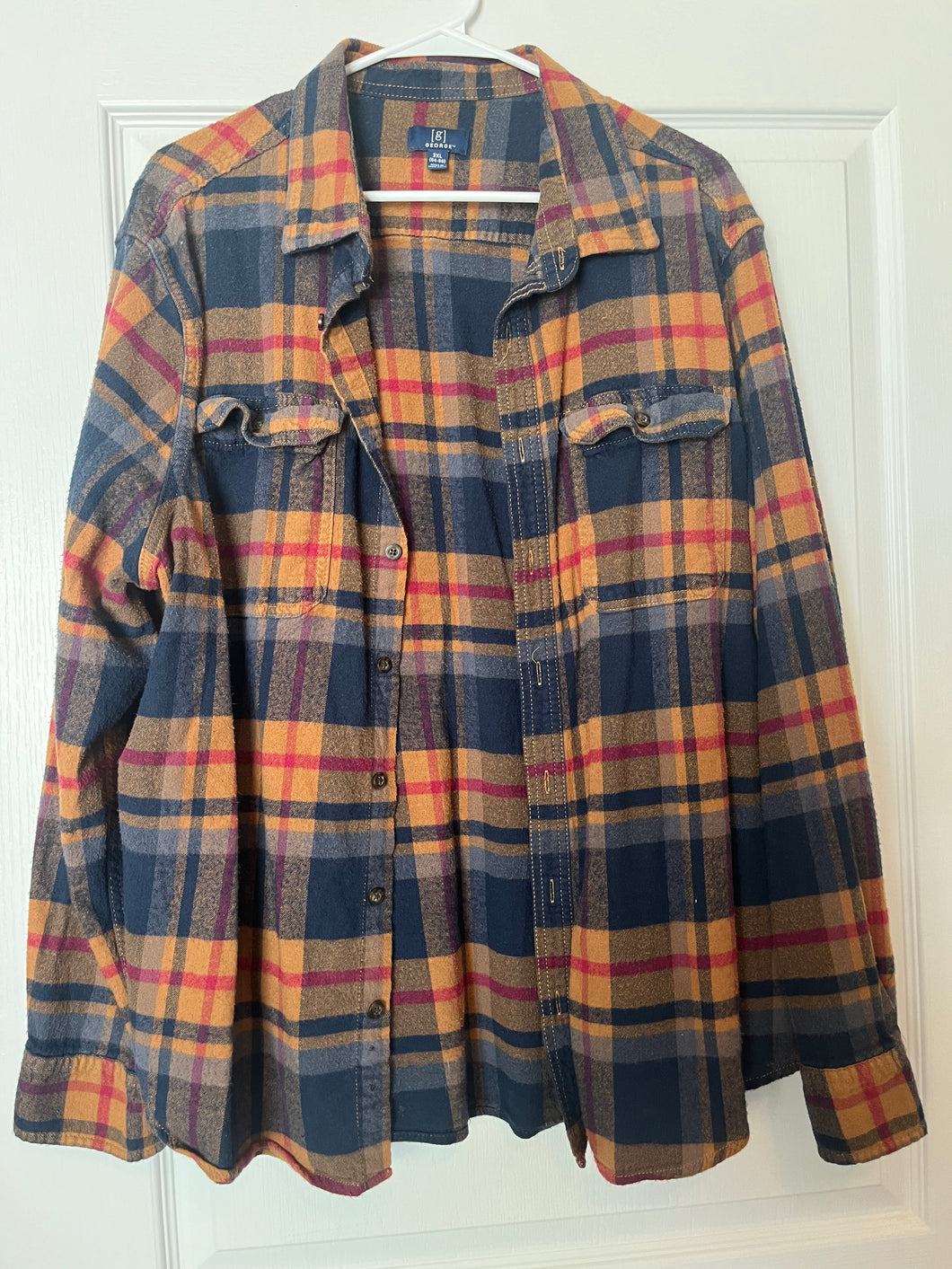 3XL George Mens Long Sleeve Flannel Button Up Shirt