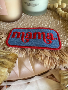 Vintage Dark Wash Wrangler Denim Mama Embroidered Iron On Patch