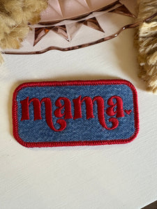 Vintage Dark Wash Wrangler Denim Mama Embroidered Iron On Patch
