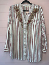 Load image into Gallery viewer, Large Soft Surroundings Red White Stripe Beaded Tunic
