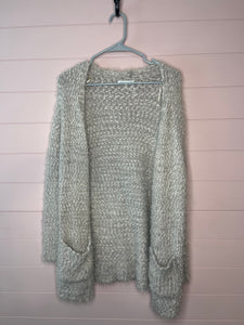 Large Woven Heart Tan Chunky Knit Cardigan Sweater