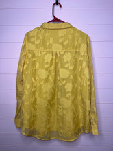 Load image into Gallery viewer, Large Golden Yellow Floral Sheer Sleeve Button Up Shirt
