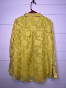 Large Golden Yellow Floral Sheer Sleeve Button Up Shirt