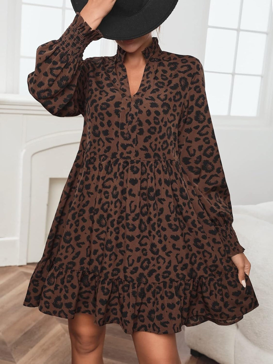 XXL Leopard Ruffle Long Sleeve Dress