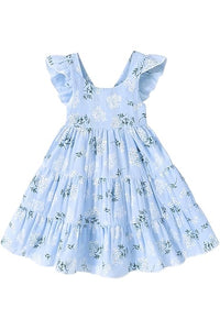 4-5T Blue Floral Boho Ruffle Sun Dress