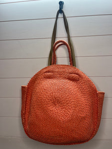 Orange Boho Round Straw Bag