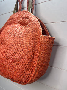 Orange Boho Round Straw Bag