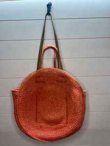 Orange Boho Round Straw Bag