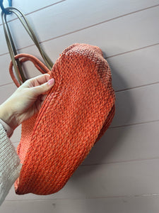 Orange Boho Round Straw Bag