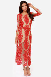 Small For Love And Lemons Boho Red Lace Midi Gown