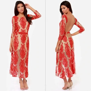 Small For Love And Lemons Boho Red Lace Midi Gown