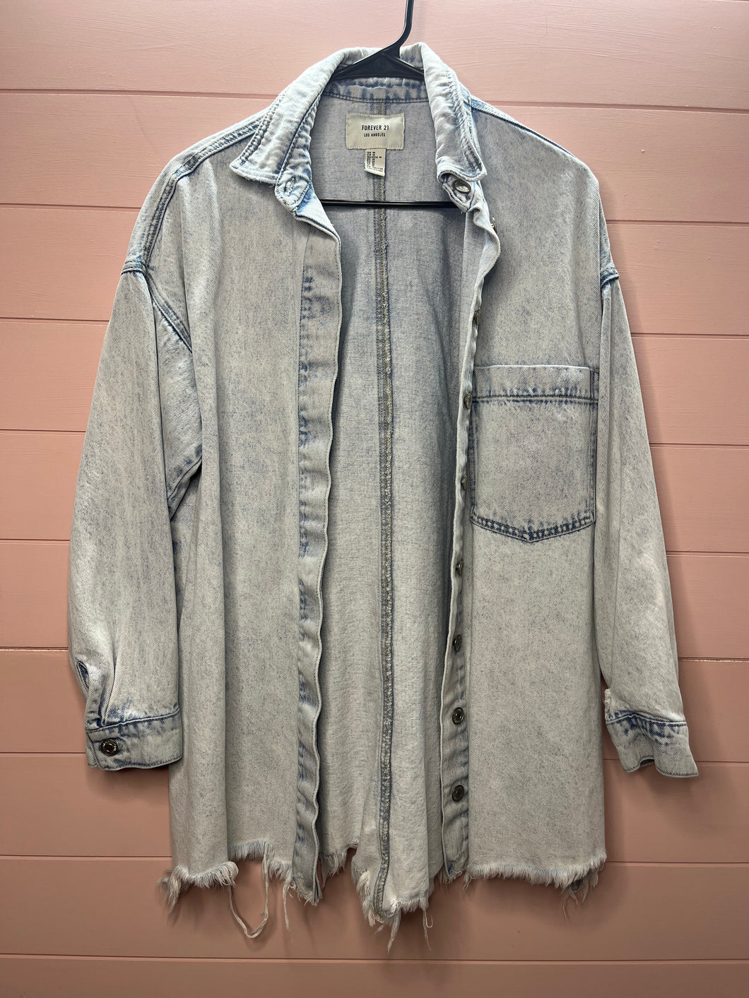 Medium Forever 21 Denim Distressed Button Up Shacket