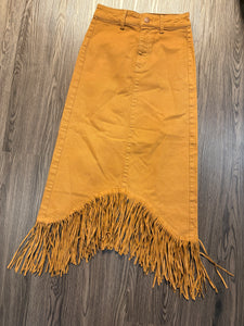 XS Denim Fringe Western Skirt