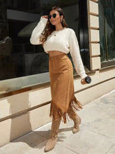 Load image into Gallery viewer, XS Denim Fringe Western Skirt
