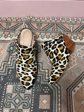 Load image into Gallery viewer, 6.5 Anthropologie ABLE White Leopard Slip On Heeled Mules
