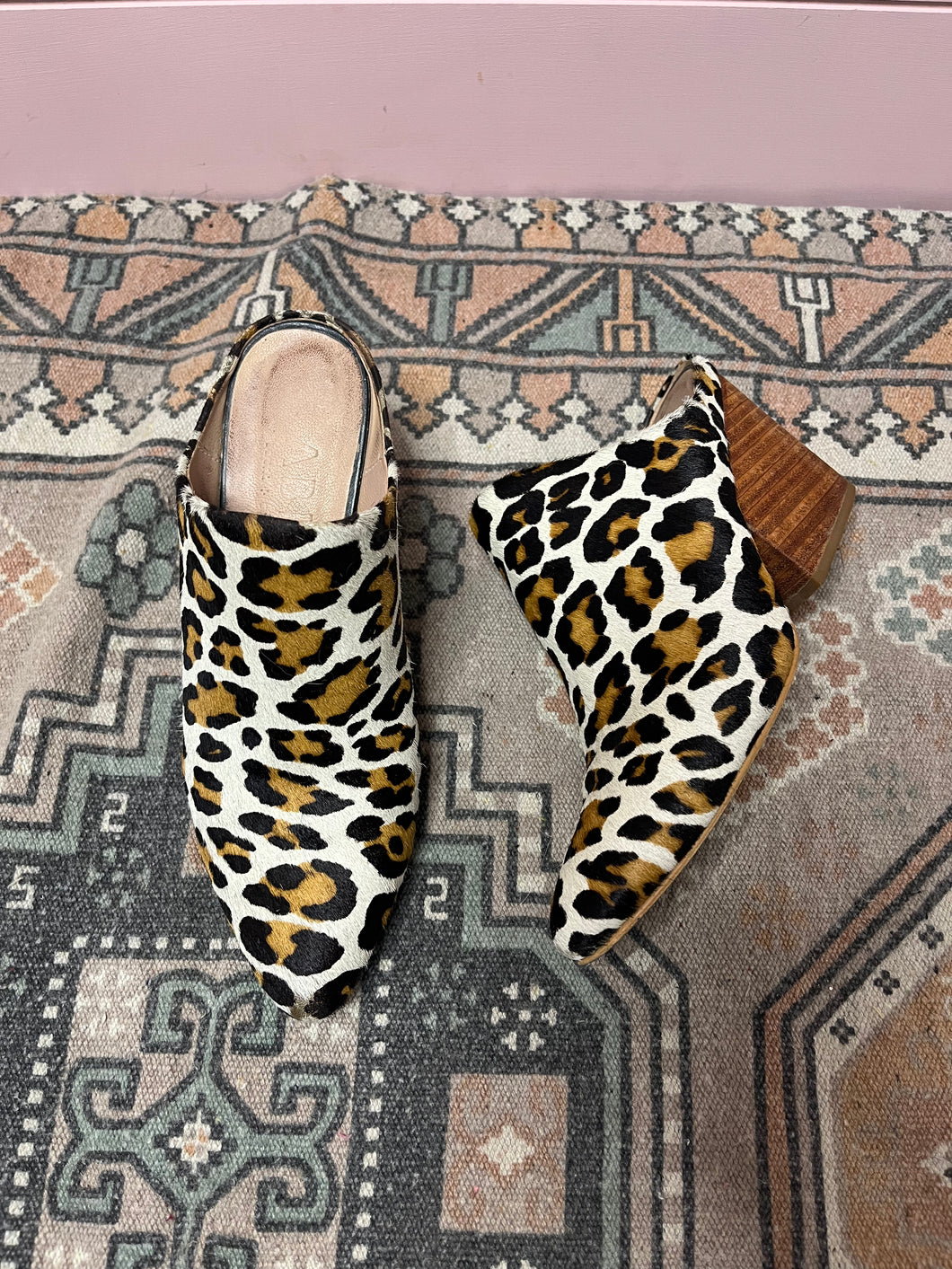 6.5 Anthropologie ABLE White Leopard Slip On Heeled Mules