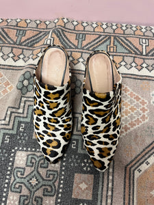 6.5 Anthropologie ABLE White Leopard Slip On Heeled Mules