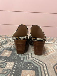 6.5 Anthropologie ABLE White Leopard Slip On Heeled Mules