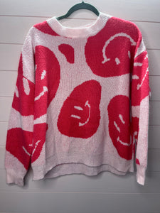 Small Bailey Rose Pink Smiley Face Retro Sweater