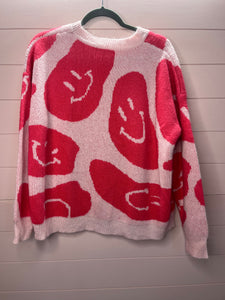 Small Bailey Rose Pink Smiley Face Retro Sweater