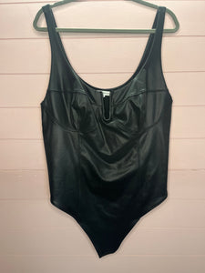 Size 8 Good American Faux Leather U Corset Black Bodysuit