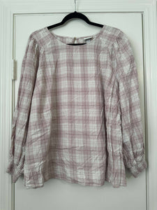 2X Ava Viv Plaid Long Sleeve Smocked Top