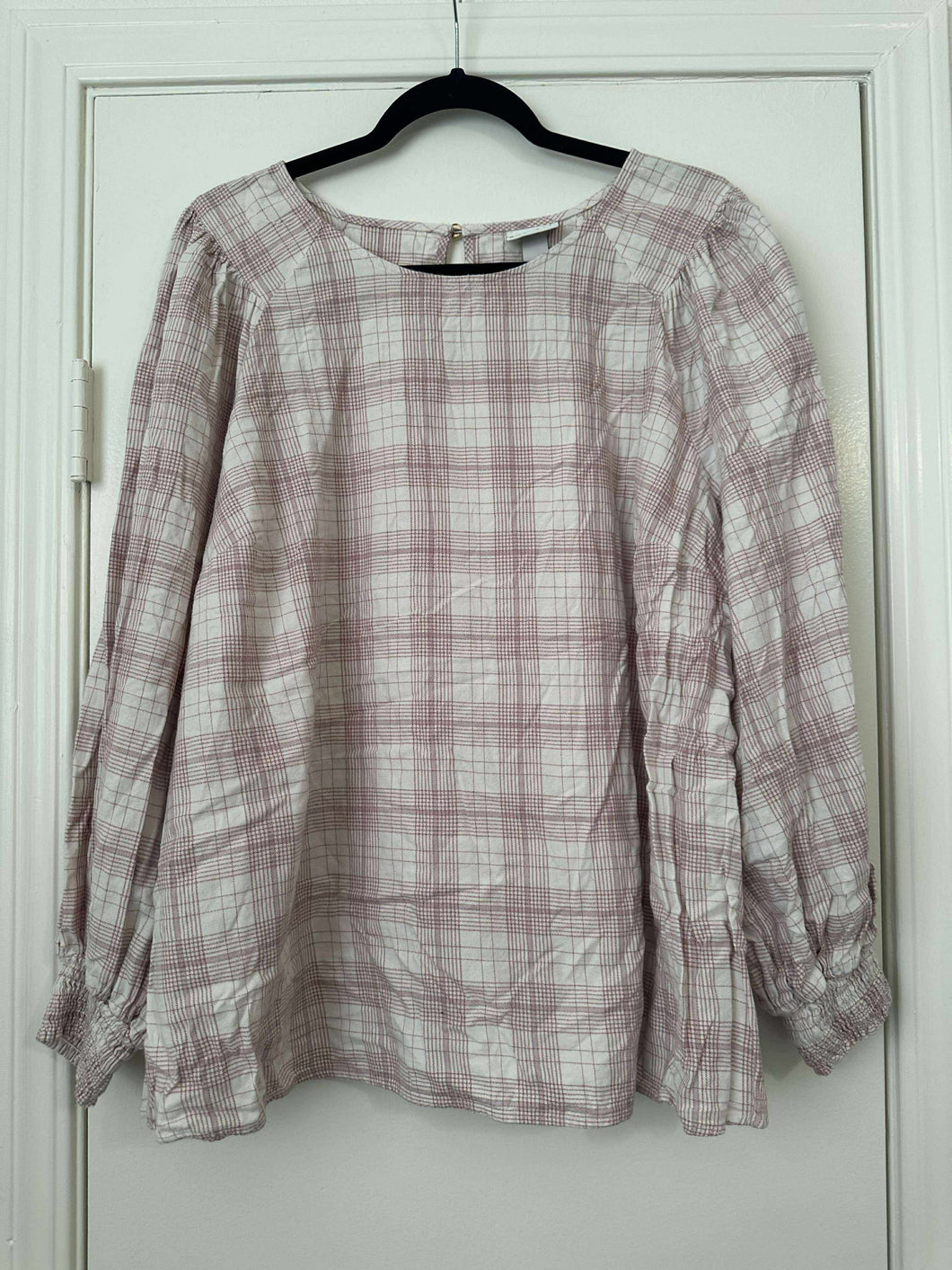 2X Ava Viv Plaid Long Sleeve Smocked Top