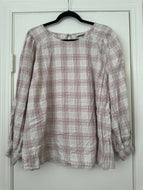 2X Ava Viv Plaid Long Sleeve Smocked Top