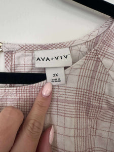 2X Ava Viv Plaid Long Sleeve Smocked Top