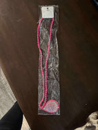 NWT Long Pink Beaded Rhinestone Necklace