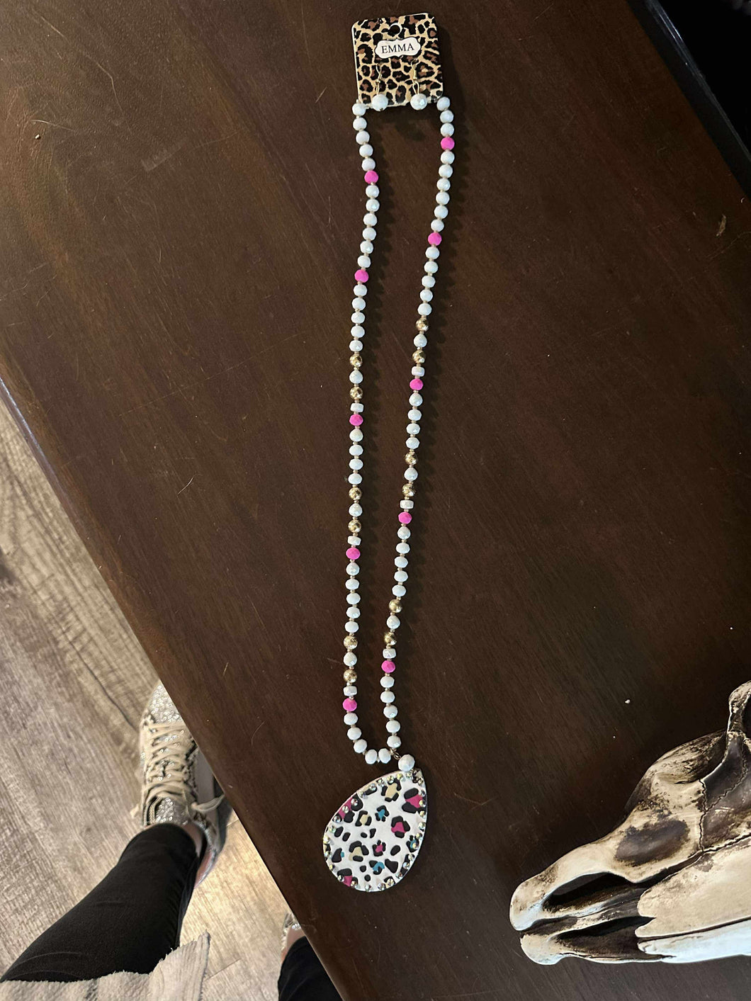 NWT Earring Necklace Combo Set Colorful white Leopard Beaded