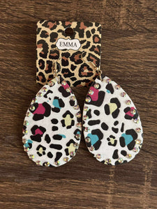 NWT Colorful White Leopard Rhinestone Earrings