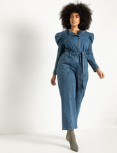 Load image into Gallery viewer, Size 18 Eloquii NWOT Long Puff Sleeve Denim Jumpsuit
