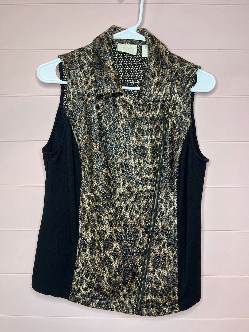 Small Chicos Leopard Print Asymmetrical Zip Up Vest