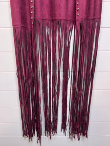 Medium Crazy Train Western Maroon Long Fringe Vest