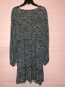 3X Urban Rose Black White Leopard V-Neck Long Sleeve Plus Size Dress