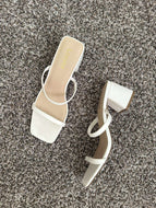7.5 Leevar White Chunky Heeled Sandals