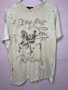 Small Forever 21 Not My First Rodeo Distressed Western Short Sleeve Graphic T-Shirt