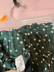 Large Green Polka Dot Pleated Swing Midi Skirt