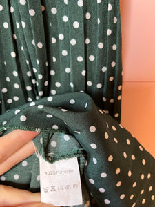 Large Green Polka Dot Pleated Swing Midi Skirt