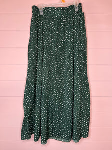 Large Green Polka Dot Pleated Swing Midi Skirt