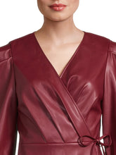 Load image into Gallery viewer, Small BCBG NWT Faux Leather Mini Wrap Dress
