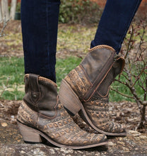Load image into Gallery viewer, Size 10 Liberty Black Leather Western Boho Pointy Toe Ankle Cowboy Boots
