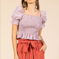 Medium Essue Boho Stripe Puff Sleeve Crop Top