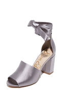 Load image into Gallery viewer, 8.5 Sam Edelman Metallic Gray Tie Heels
