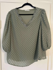 XL Retrology Green Textured Boho Top